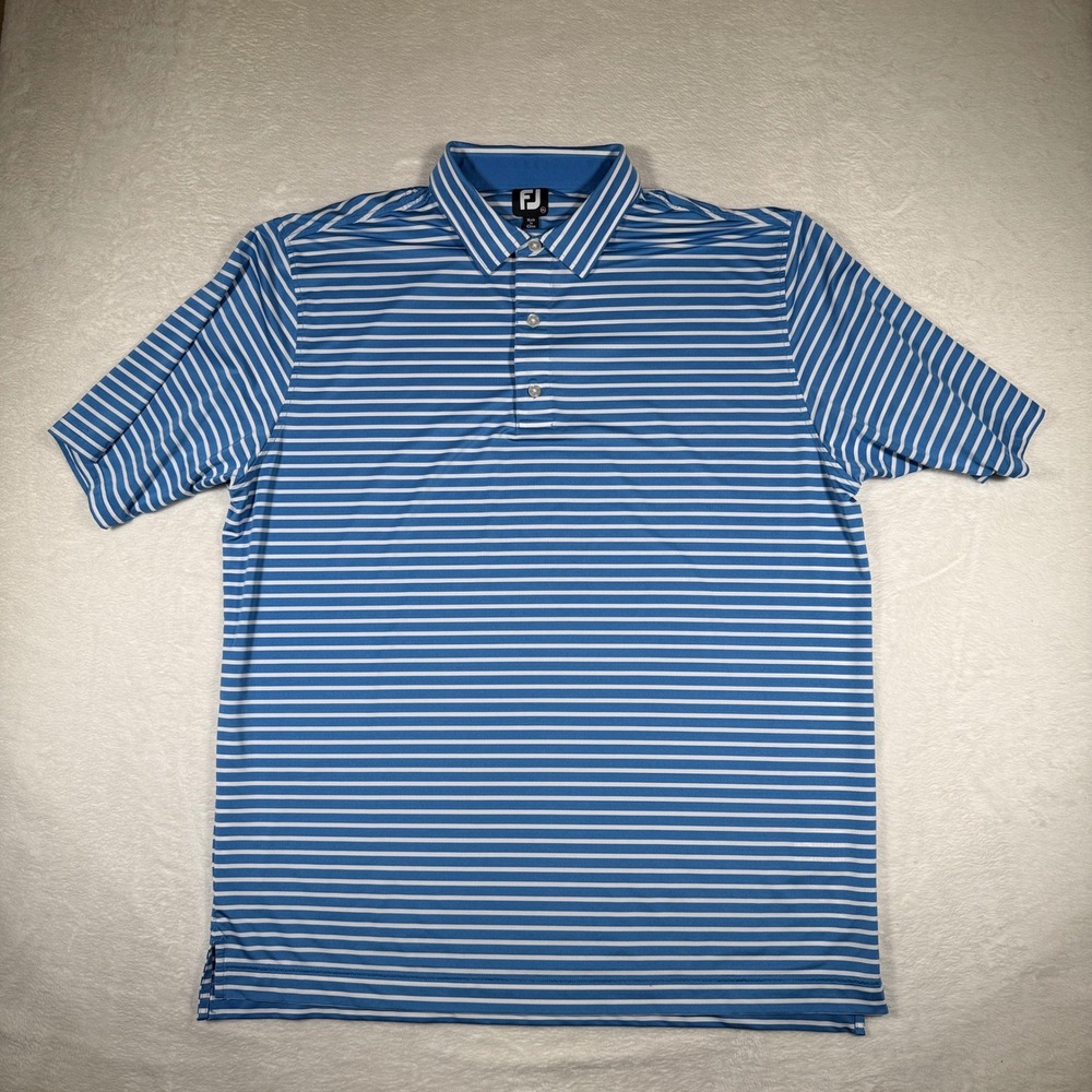 Footjoy FJ Mens 2XL Blue White Stripe Golf Polo Shirt Short Sleeve‎
